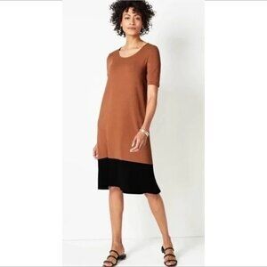 J Jill Wearever Collection colorblock shift knit dress brown black stretch M
